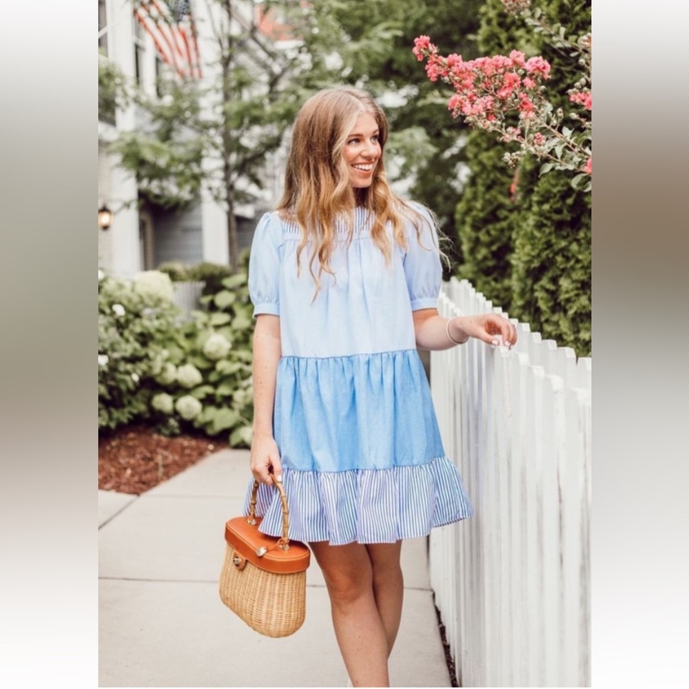 Tuckernuck Light Blue Tiered Mini Dress